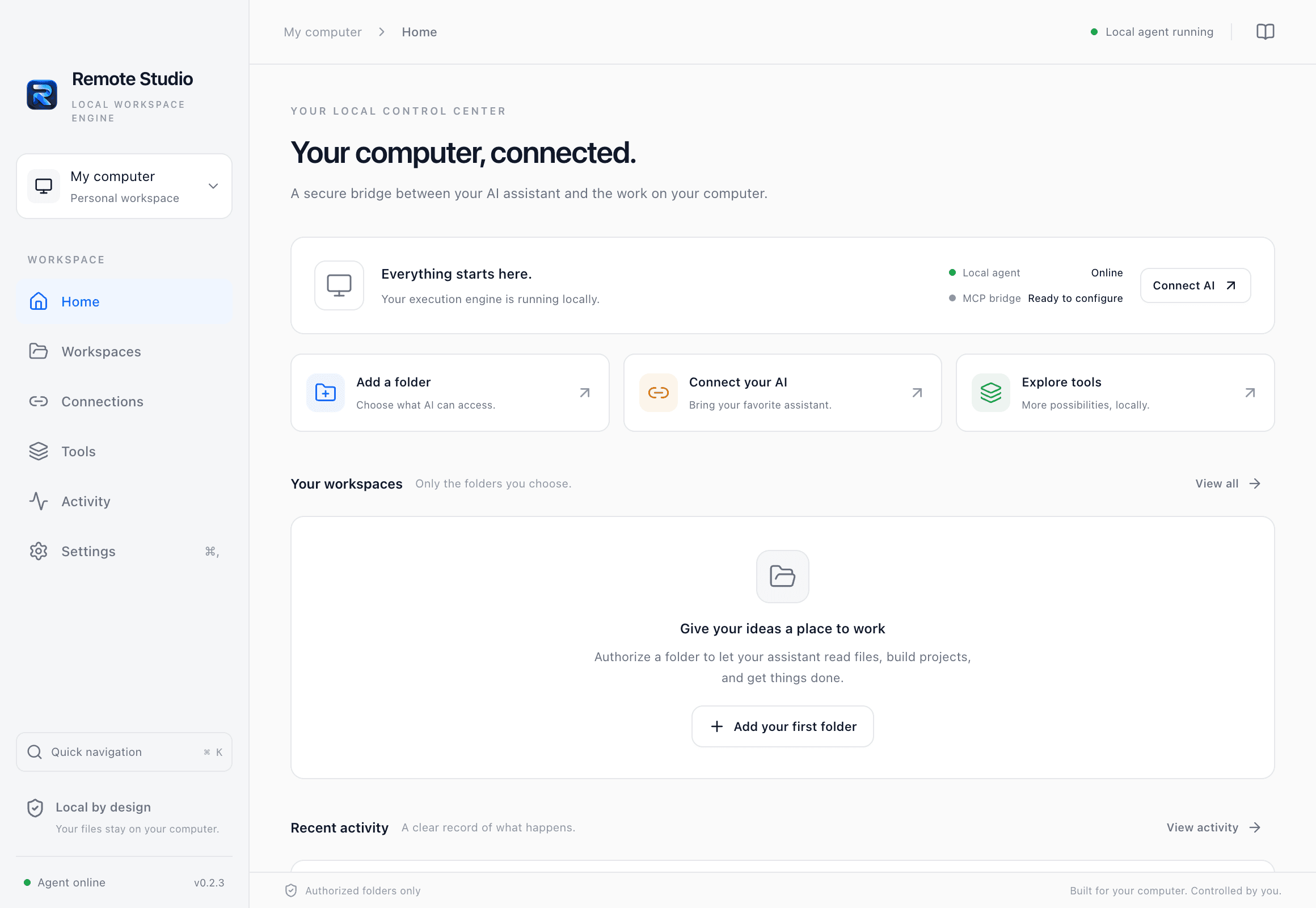 Remote Studio local workspace dashboard